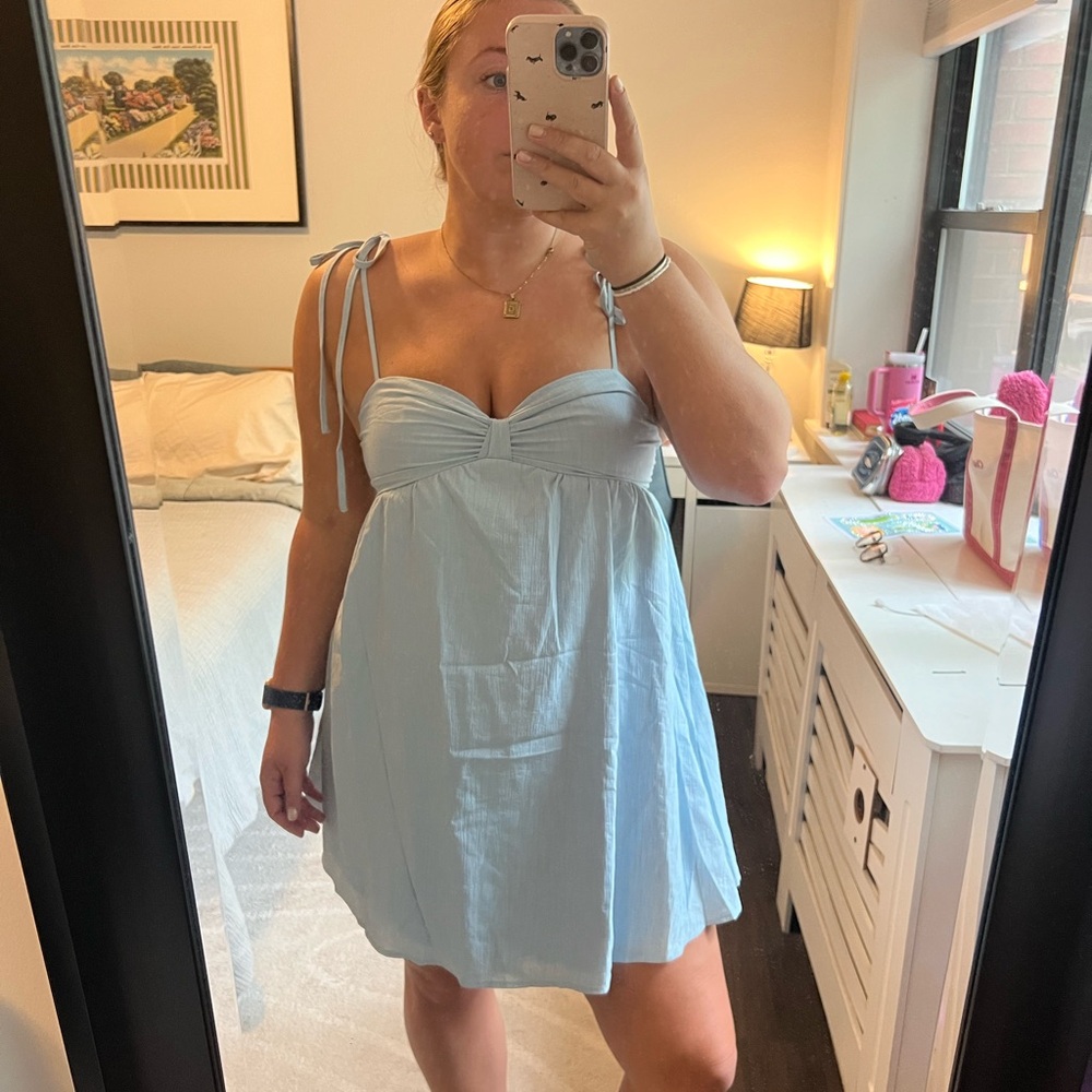 Amazon Light Blue Tie-Strap Mini Dress